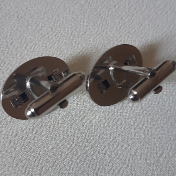 1960s Anson Black Onyx Cuff Links Textured Silver Tone Metal Vintage - Picture 2 of 10